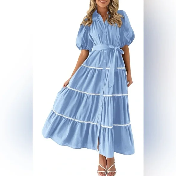 Dresses | Pretty Garden Xl 1618 Light Blue Ric Rac Maxi Dress | Poshmark